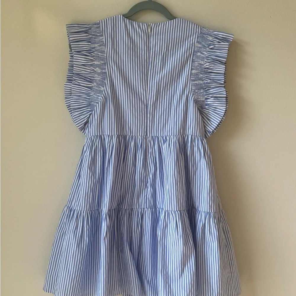 NWOT English Factory Size XS Blue White Striped Ruffle Sleeve Dress Short